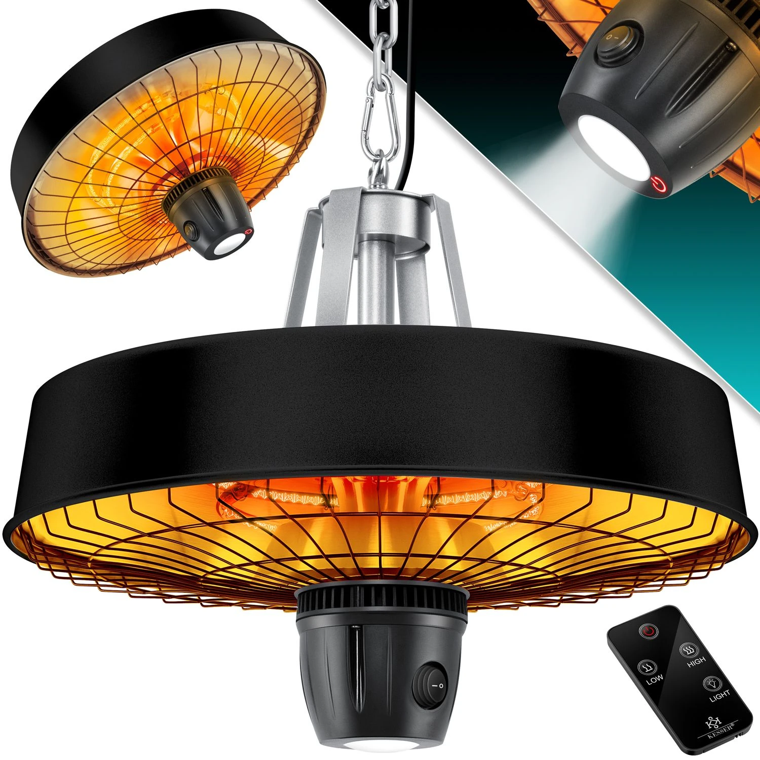 KESSER® Deckenheizstrahler Heizpilz Infrarot-Heizstrahler 2500W Terrassenstrahler Mit Fernbedienung Quarzstrahler | LED Licht | Decke | Infrarotstrahler | Mit Kette + Karabinerhaken Carbon-Heizelement 1 KESSER® Deckenheizstrahler Heizpilz Infrarot-Heizstrahler 2500W Terrassenstrahler Mit Fernbedienung Quarzstrahler | LED Licht | Decke | Infrarotstrahler | Mit Kette + Karabinerhaken Carbon-Heizelement