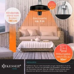 KESSER® Deckenheizstrahler Heizpilz Infrarot-Heizstrahler 2500W Terrassenstrahler Mit Fernbedienung Quarzstrahler | LED Licht | Decke | Infrarotstrahler | Mit Kette + Karabinerhaken Carbon-Heizelement 11 KESSER® Deckenheizstrahler Heizpilz Infrarot-Heizstrahler 2500W Terrassenstrahler Mit Fernbedienung Quarzstrahler | LED Licht | Decke | Infrarotstrahler | Mit Kette + Karabinerhaken Carbon-Heizelement -Netto 8600364700 24074 prod 006