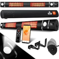 KESSER® Infrarot Heizstrahler 3000W IR-Gastro-Bar Inkl. LED Licht Terrassenstrahler Mit WiFi & Fernbedienung Inkl. Schutzhülle Infrarotstrahler Quarzstrahler Terrassenheizer Wand-Heizstrahler