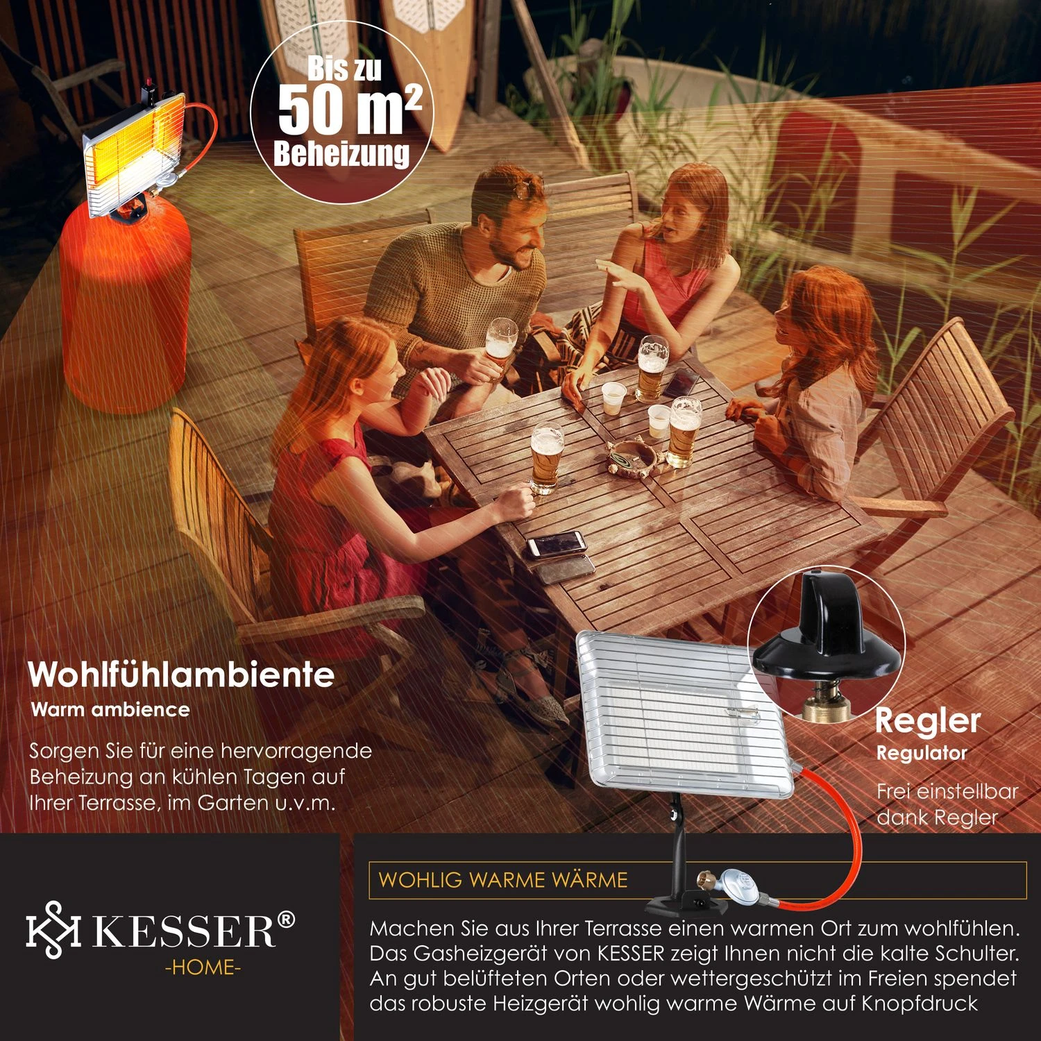 KESSER® Gasheizer Heizstrahler Gas Aufsatz Strahler Inkl. Piezo Zündung Schlauch & Regler Flaschenhalterung Gasheizstrahler Aufsatzheizstrahler Betrieben Mit Propan - Gas Für 5 Kg Oder 11 Kg Flaschen 4 KESSER® Gasheizer Heizstrahler Gas Aufsatz Strahler Inkl. Piezo Zündung Schlauch & Regler Flaschenhalterung Gasheizstrahler Aufsatzheizstrahler Betrieben Mit Propan - Gas Für 5 Kg Oder 11 Kg Flaschen – Bild 4