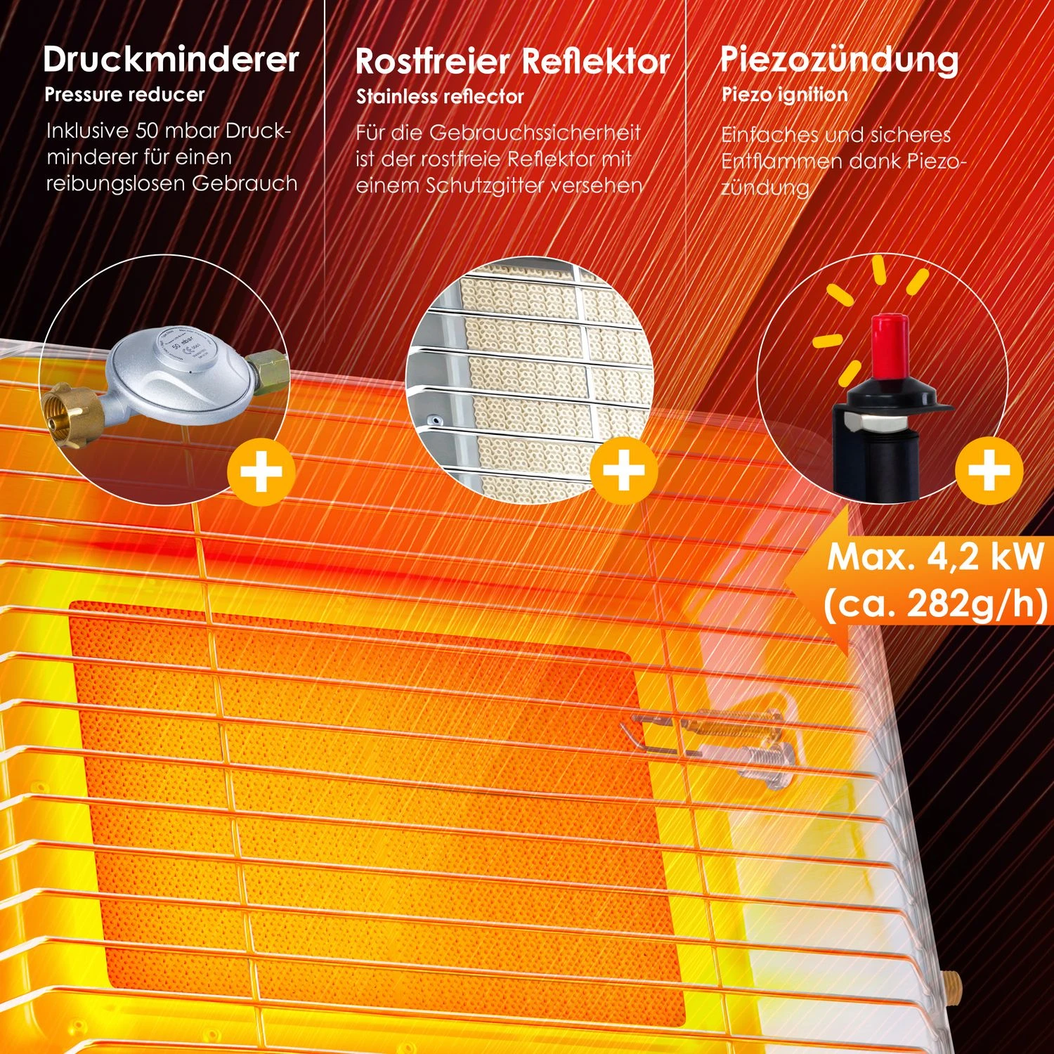 KESSER® Gasheizer Heizstrahler Gas Aufsatz Strahler Inkl. Piezo Zündung Schlauch & Regler Flaschenhalterung Gasheizstrahler Aufsatzheizstrahler Betrieben Mit Propan - Gas Für 5 Kg Oder 11 Kg Flaschen 5 KESSER® Gasheizer Heizstrahler Gas Aufsatz Strahler Inkl. Piezo Zündung Schlauch & Regler Flaschenhalterung Gasheizstrahler Aufsatzheizstrahler Betrieben Mit Propan - Gas Für 5 Kg Oder 11 Kg Flaschen – Bild 5