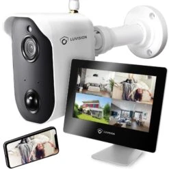 LUVISION Akku Funk Video Überwachungssystem Mit Batterie PIR Mikrofon Gegensprechfunktion Solar Flutlicht Kompatibel
