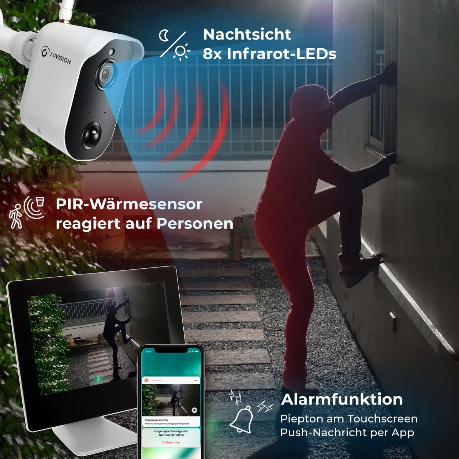 LUVISION Akku Funk Video Überwachungssystem Mit Batterie PIR Mikrofon Gegensprechfunktion Solar Flutlicht Kompatibel 6 LUVISION Akku Funk Video Überwachungssystem Mit Batterie PIR Mikrofon Gegensprechfunktion Solar Flutlicht Kompatibel – Bild 6